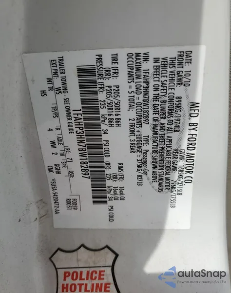 2011 Ford Focus Sel z USA, uszkodzony, nr VIN 1FAHP3HN7BW182897